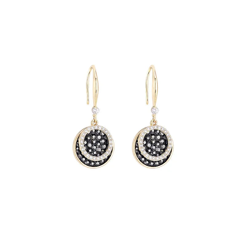 Vintage Fashion Black Crystal Round Pendant Earrings