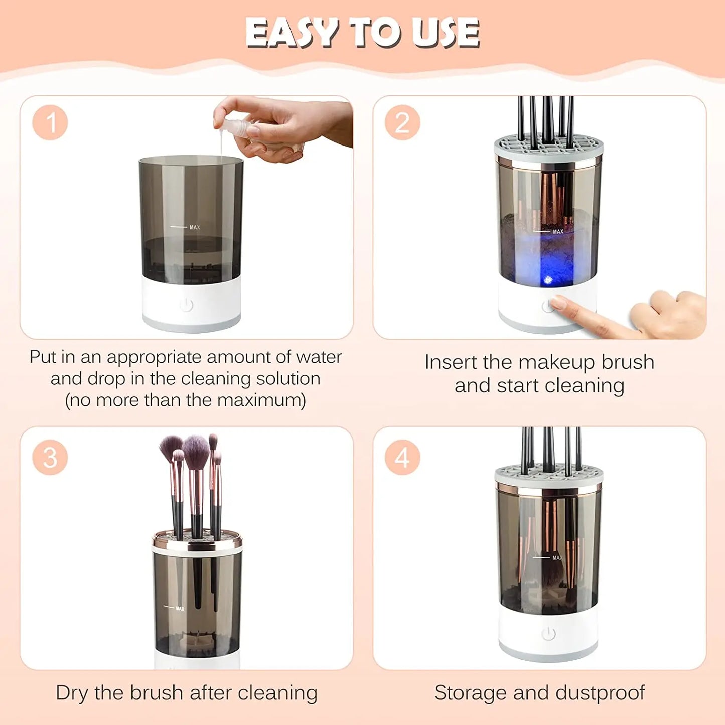 Electric Makeup Brush Cleaner Automatic Cosmetics Brush Cleaner for All Size Brushes Set USB Charging