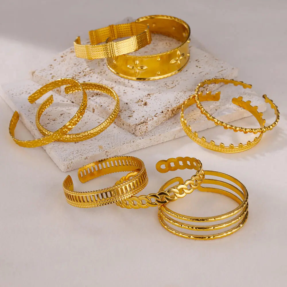 Stainless Steel Bangles Bracelet for Women Luxury Gold Plated