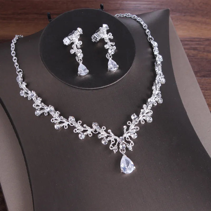 necklace earrings set zircon alloy chain bridal wedding