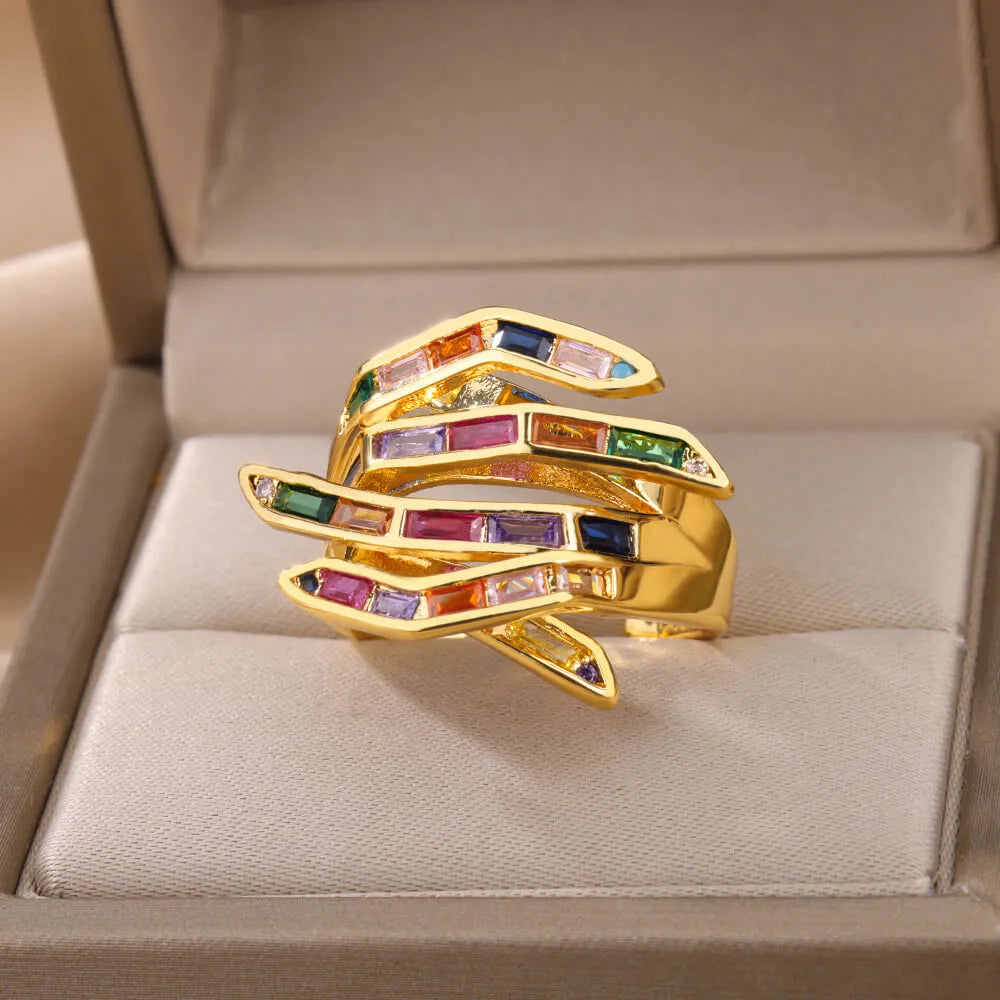 Coloful Rectangular Zircon Prayer Hand Rings