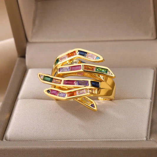 Coloful Rectangular Zircon Prayer Hand Rings