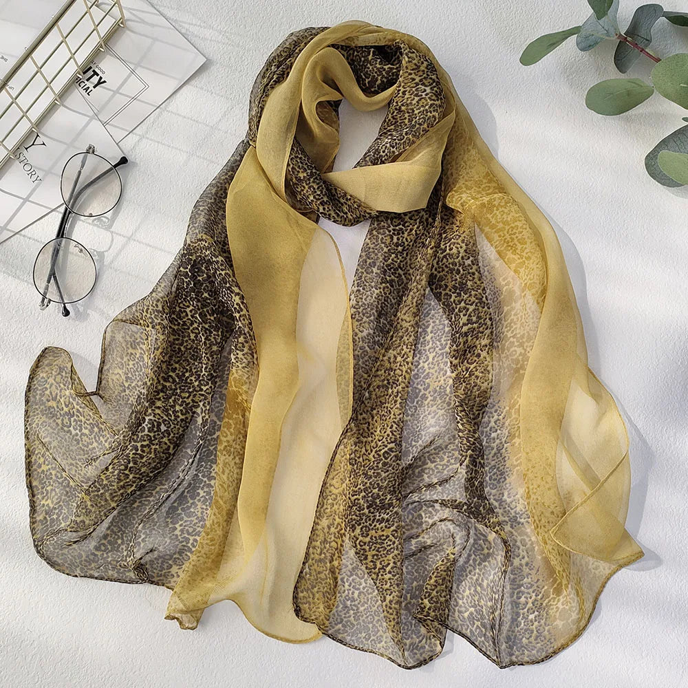 Classic Style Gradient Leopard Women Foulard Elegant Chiffon Scarf