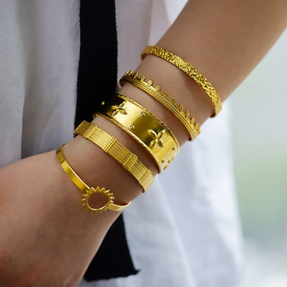 Stainless Steel Bangles Bracelet for Women Luxury Gold Plated