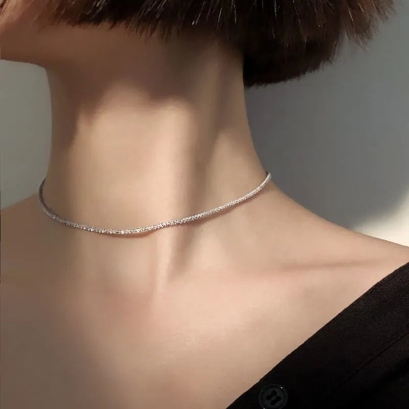 2023 Popular Silver Sparkling Clavicle Chain Choker Necklace