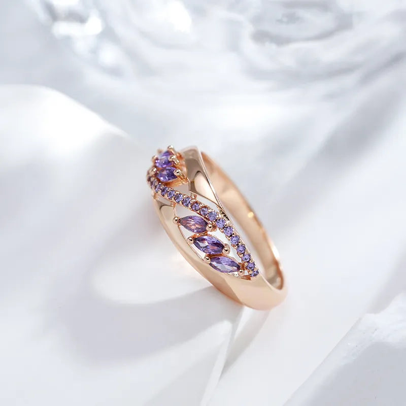 Purple Zircon Rings Luxury 585 Gold Color