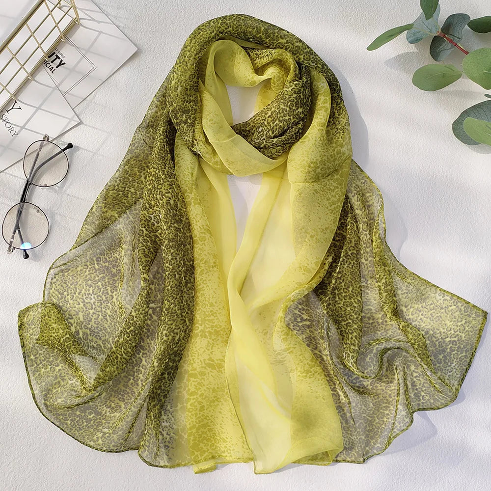 Classic Style Gradient Leopard Women Foulard Elegant Chiffon Scarf