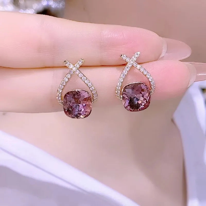 Fashion Earrings for Women Cross Crystal 925 Silver