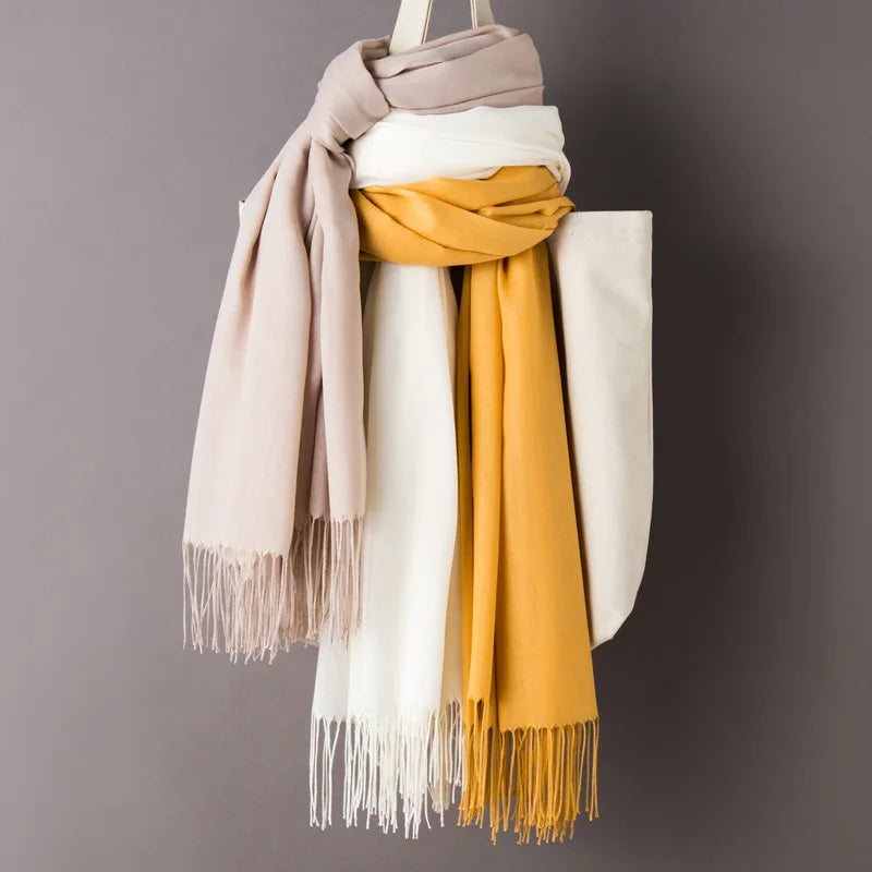 Cotton Scarf for Women Lady Solid Color Tassel