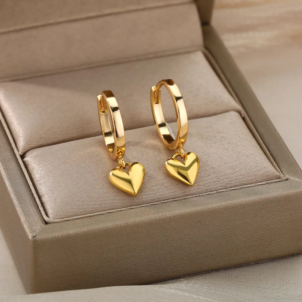 Heart Earrings  Gold Color Love