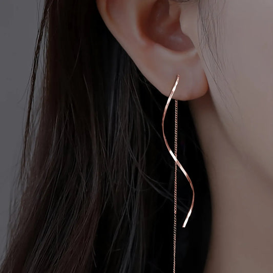 Long Tassel Threader Earrings for Women Wave Shaped