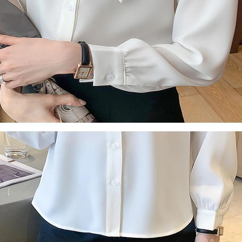 Fashion Bow Collar Long Sleeve Shirts Women