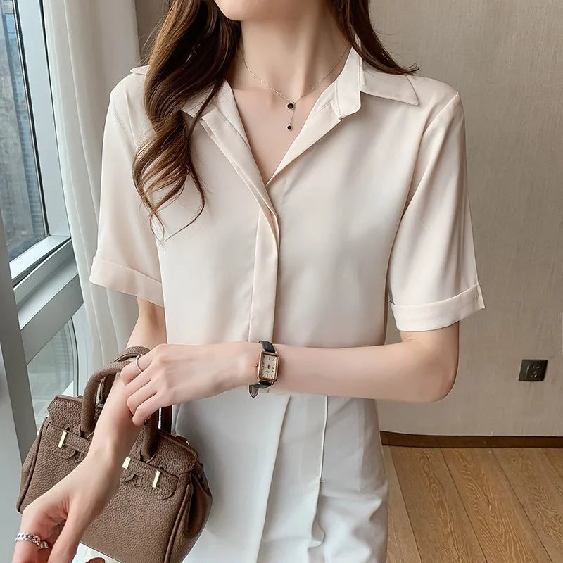 Short Sleeve Blouses for Women Solid Style Office