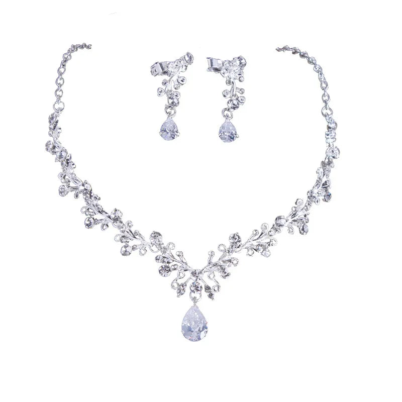 necklace earrings set zircon alloy chain bridal wedding