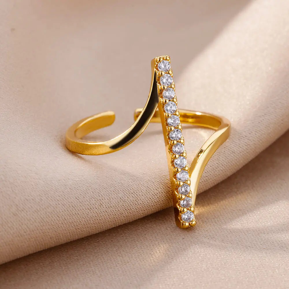 Zircon Geometric Rings For Women Gold Plated Opening Luxury