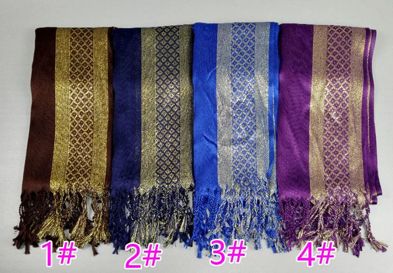 Fashion Gold Thread Tassel Shawl Shining Hijab Scarf