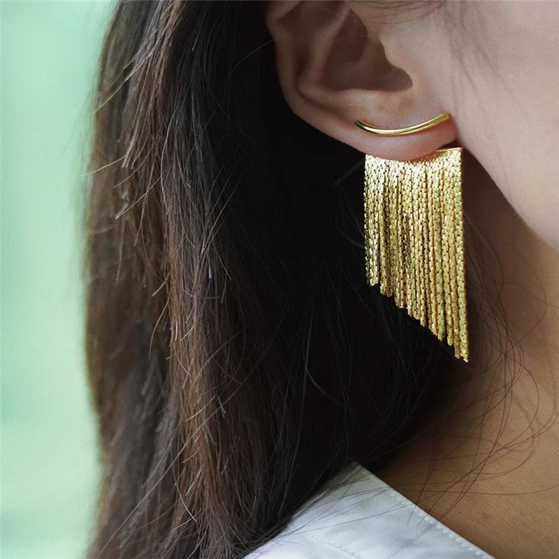 Long Statement Gold Color Earrings