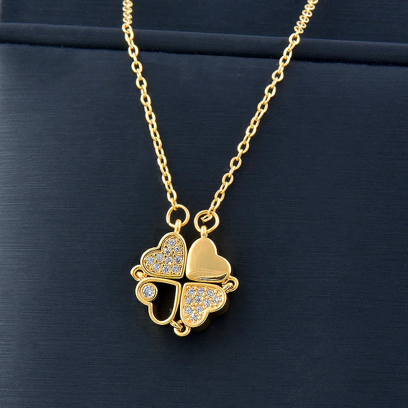 Four Leaf Clover Magnetic Necklace Vintage Heart-shaped Stainless