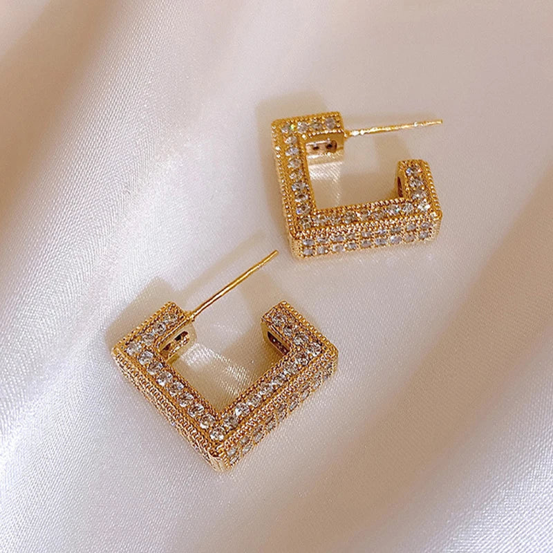 Micro Setting Zircon Geometric Square Earrings