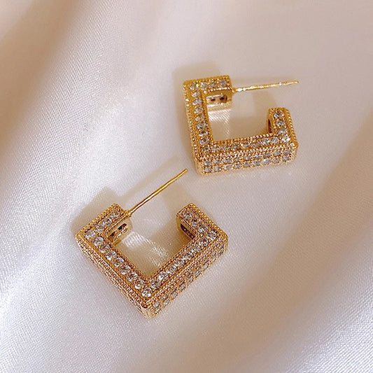 Micro Setting Zircon Geometric Square Earrings