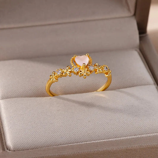 Trend Pink Zircon Love Heart Charm Adjustable Rings For Women