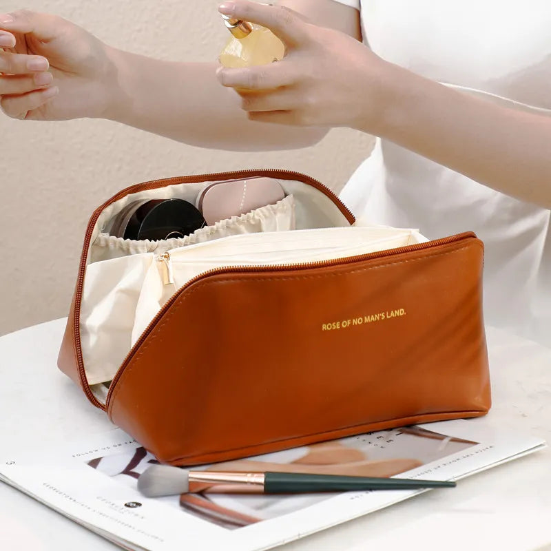 Large-Capacity Travel Cosmetic Bag Portable PU Makeup