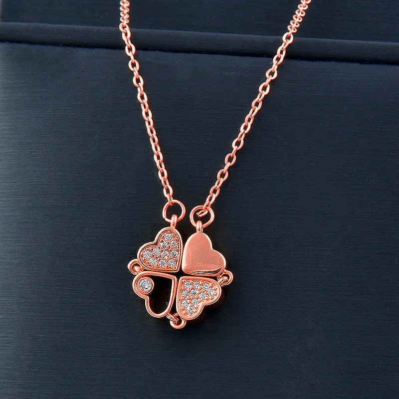 Four Leaf Clover Magnetic Necklace Vintage Heart-shaped Stainless