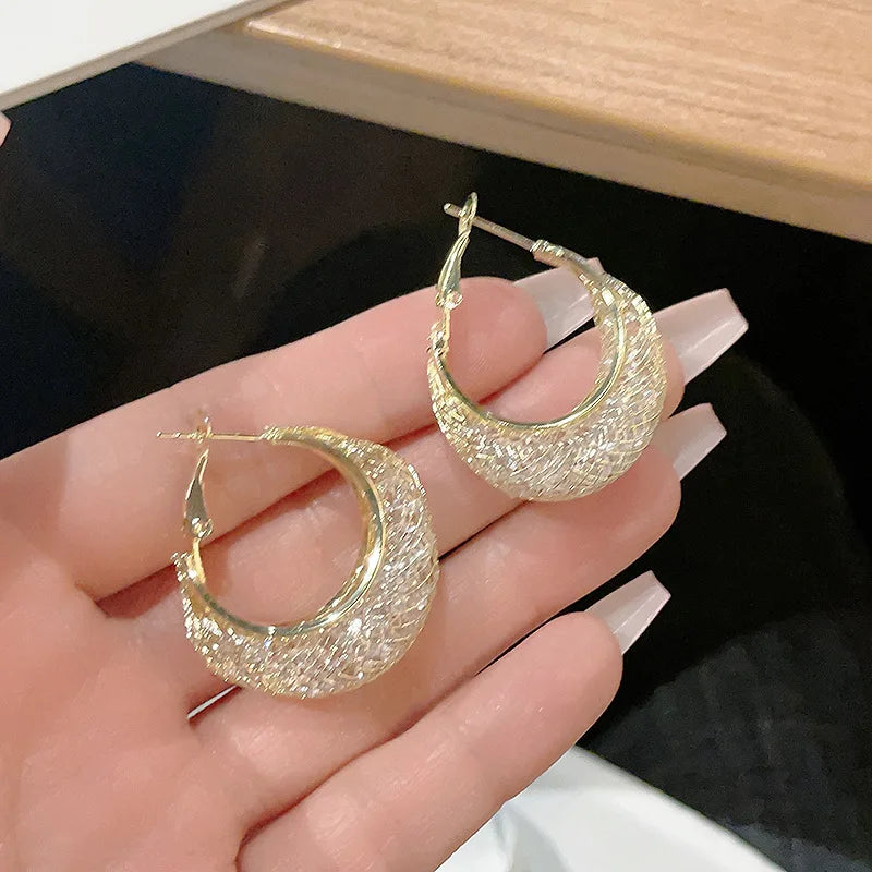 New Fashion Trend Elegant Luxury Mesh Zircon Earrings