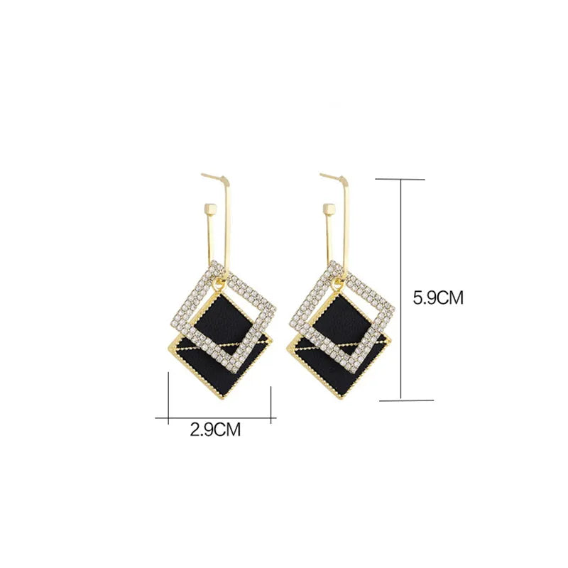 Luxury Trend Black Color Geometric Earrings