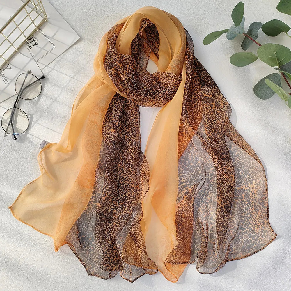 Classic Style Gradient Leopard Women Foulard Elegant Chiffon Scarf