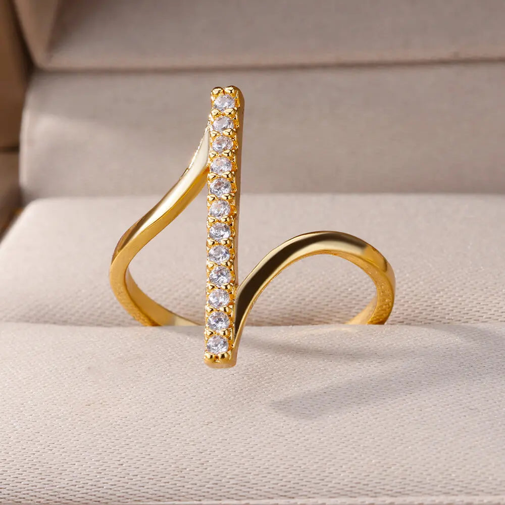 Zircon Geometric Rings For Women Gold Plated Opening Luxury