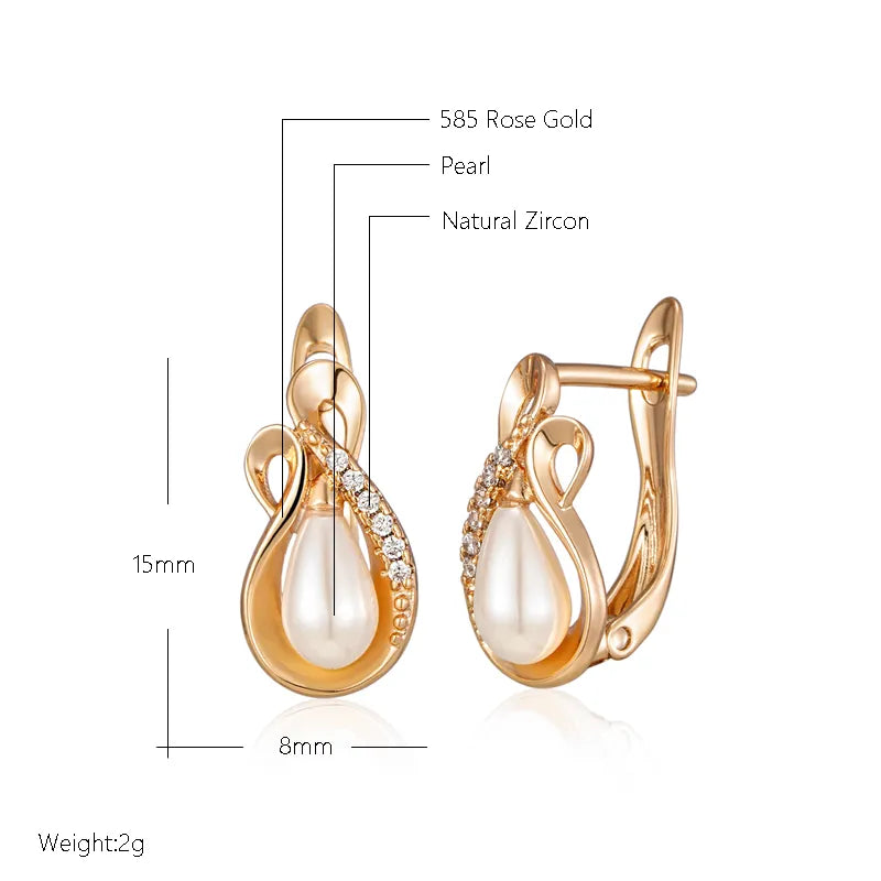 Rose Gold Color Drop Shape Pearl Zircon Earrings