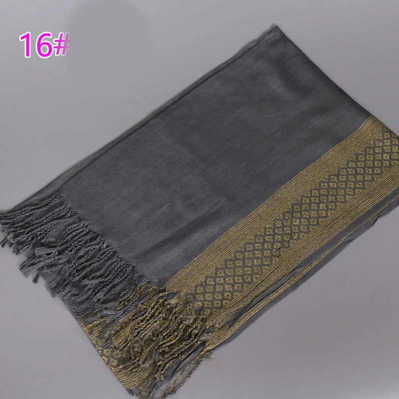 Fashion Gold Thread Tassel Shawl Shining Hijab Scarf