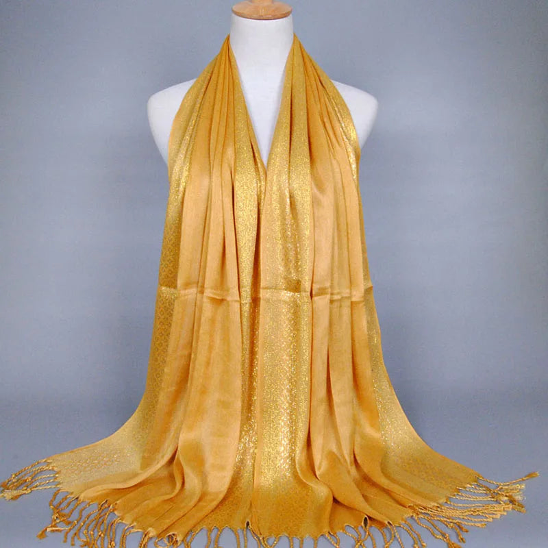 Fashion Gold Thread Tassel Shawl Shining Hijab Scarf