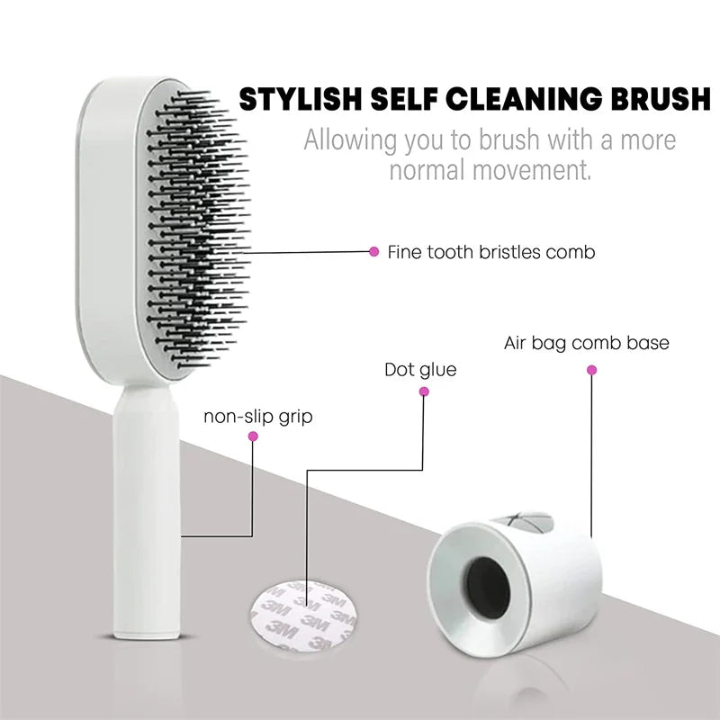 Self Cleaning Hair Brush for Women One-Key Quick Hair Comb