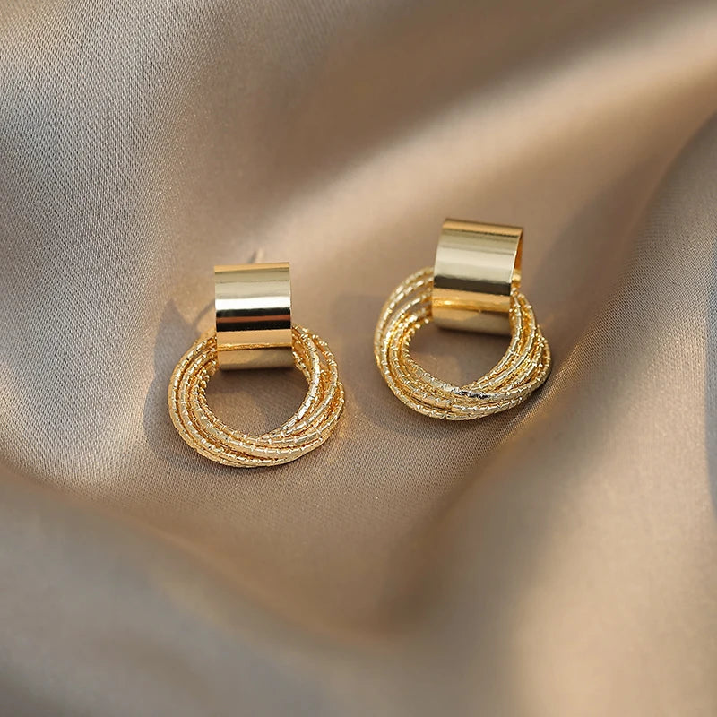 Gold Multiple Small Circle Pendant Earrings