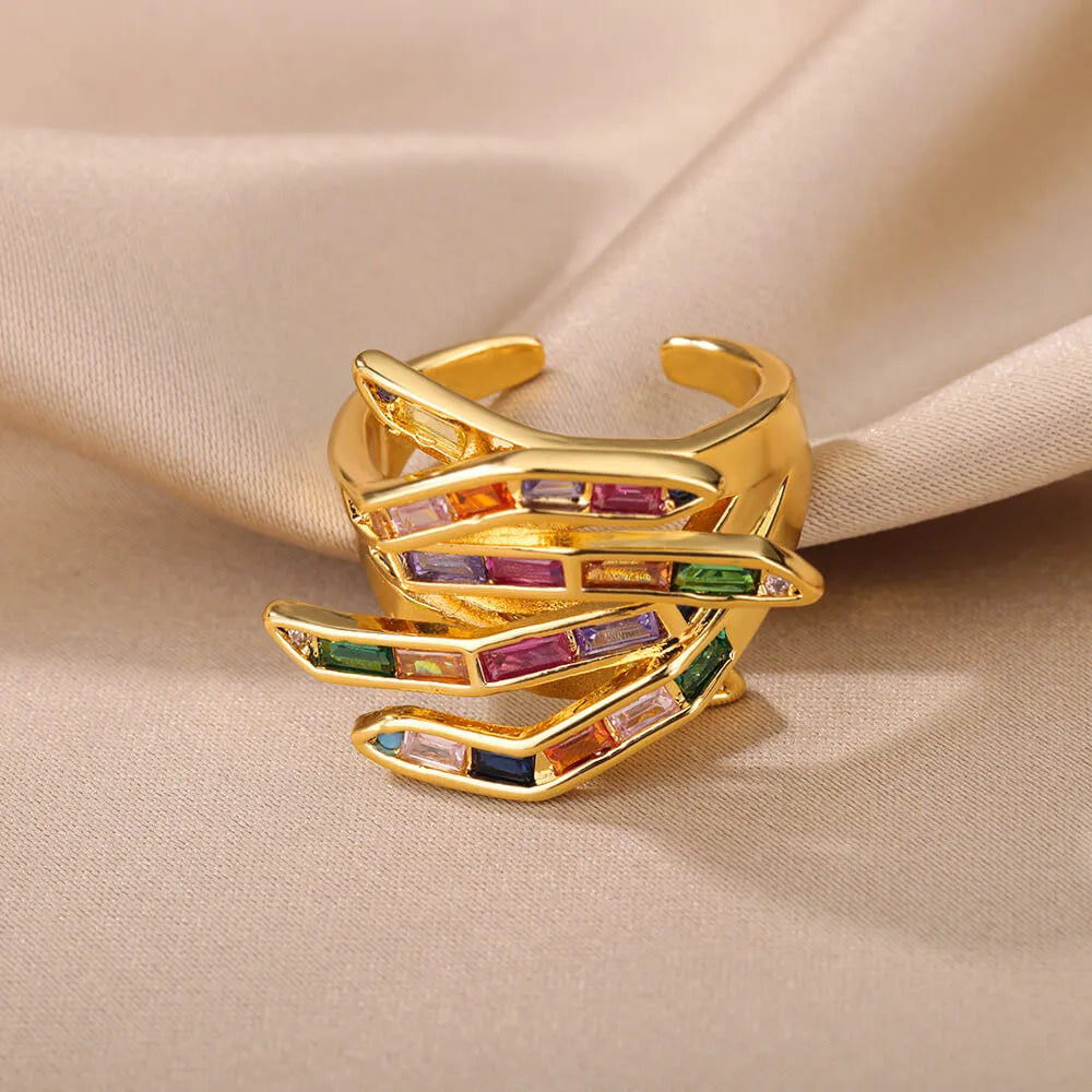 Coloful Rectangular Zircon Prayer Hand Rings