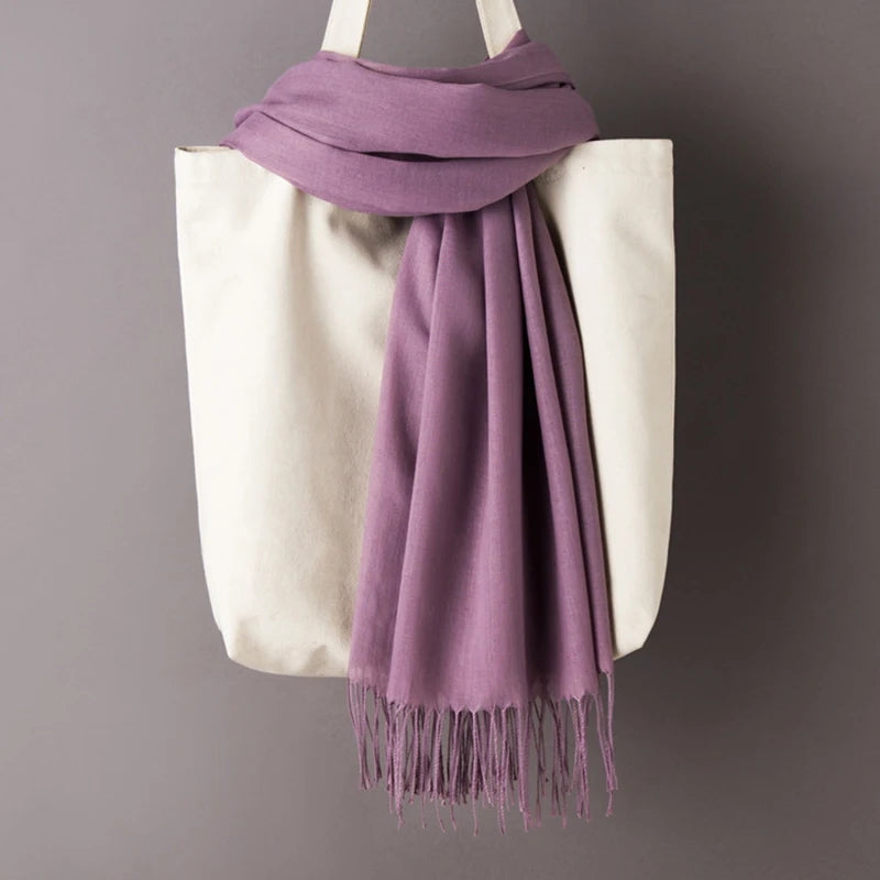 Cotton Scarf for Women Lady Solid Color Tassel