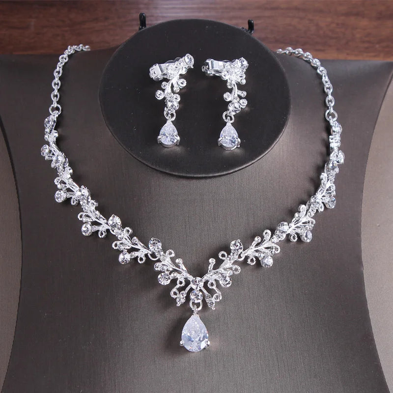 necklace earrings set zircon alloy chain bridal wedding