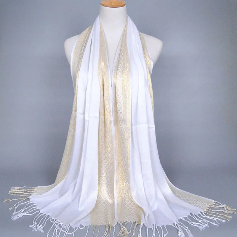 Fashion Gold Thread Tassel Shawl Shining Hijab Scarf