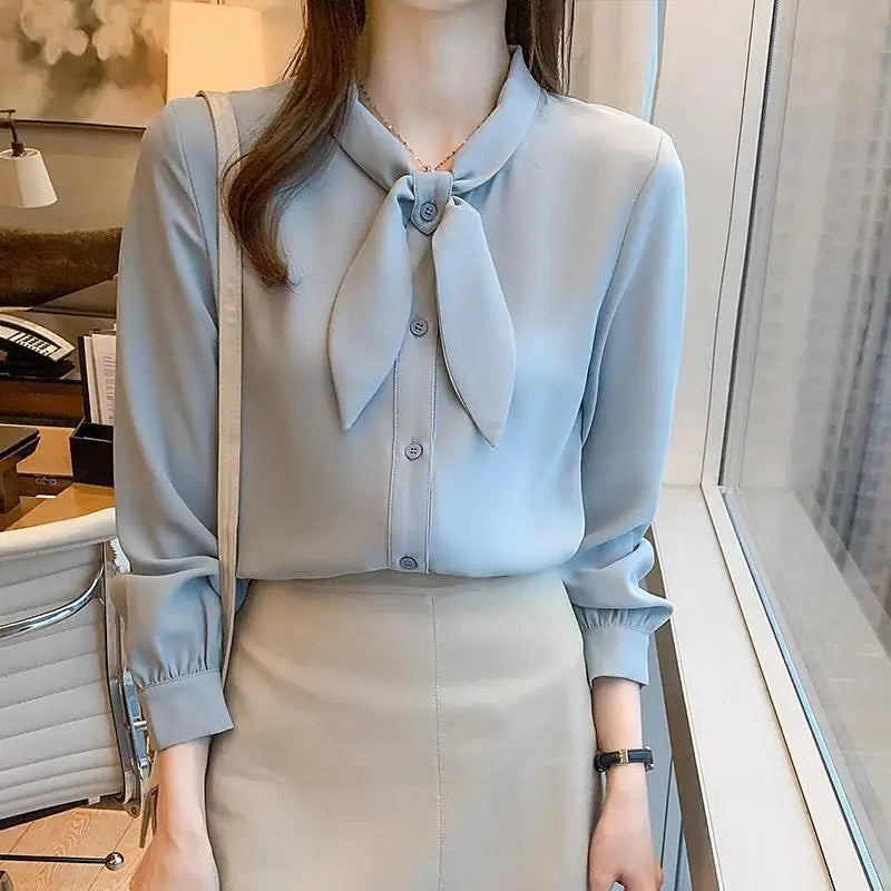 Fashion Bow Collar Long Sleeve Shirts Women