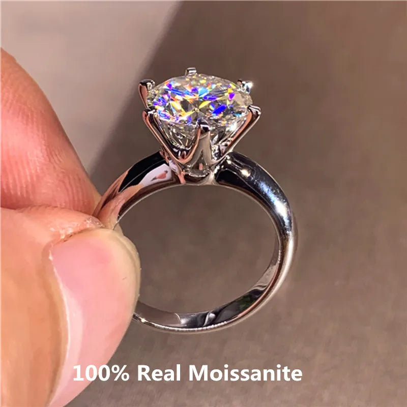 Moissanite Ring Sterling Silver Plated 14K Gold High Clarity D