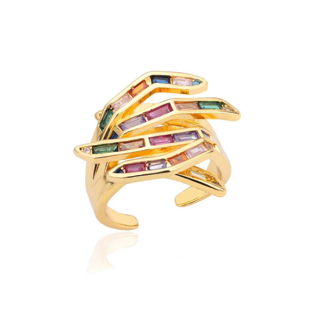 Coloful Rectangular Zircon Prayer Hand Rings