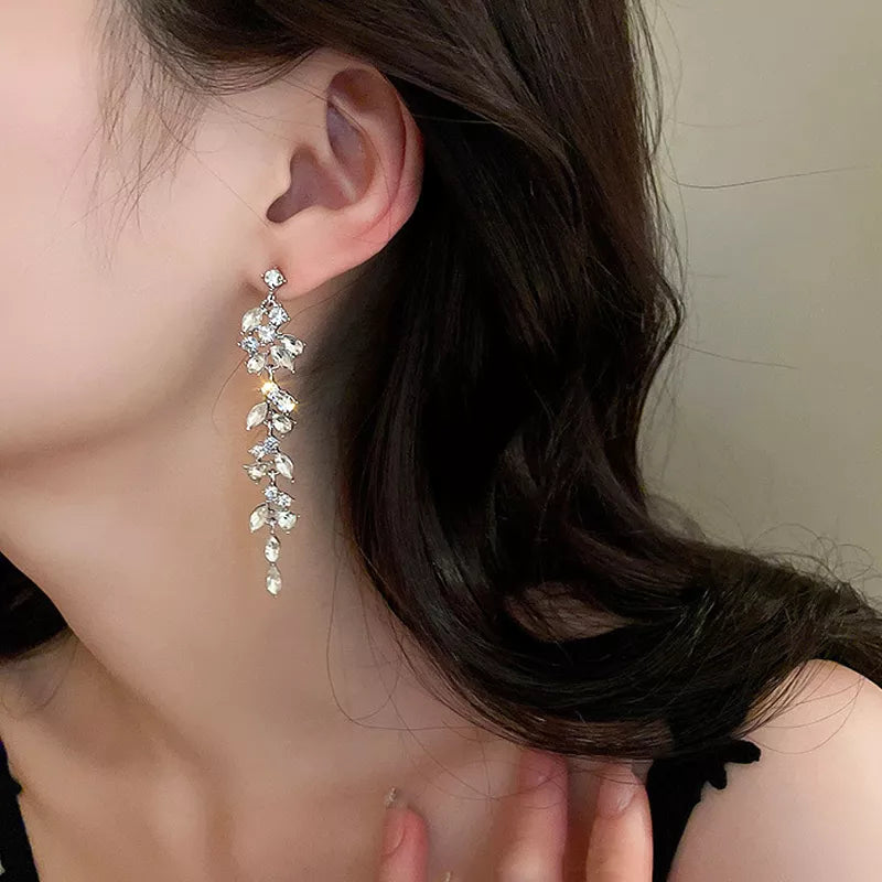 Shiny Crystal Zircon Long Stud Earrings for Women