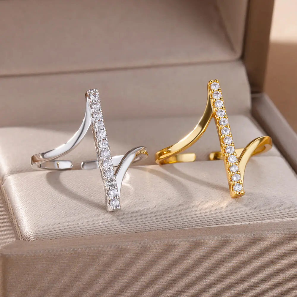 Zircon Geometric Rings For Women Gold Plated Opening Luxury