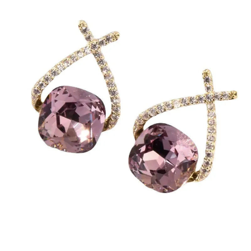 Fashion Earrings for Women Cross Crystal 925 Silver