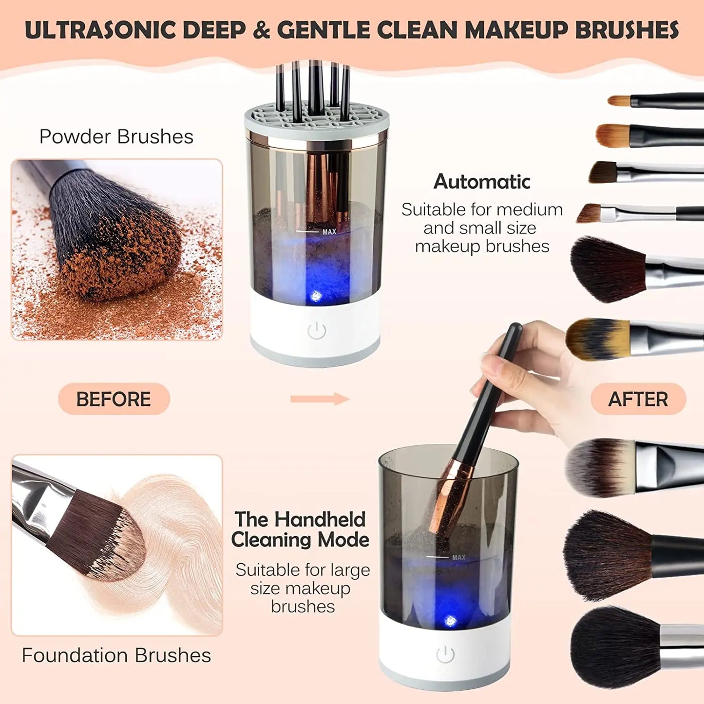 Electric Makeup Brush Cleaner Automatic Cosmetics Brush Cleaner for All Size Brushes Set USB Charging