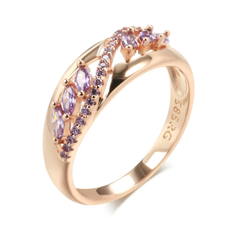 Purple Zircon Rings Luxury 585 Gold Color