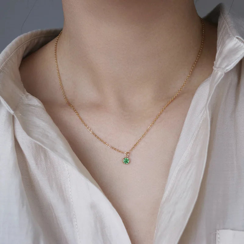 Classic Simple Mini Red Green White Zircon Pendant Necklace