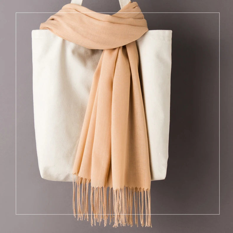 Cotton Scarf for Women Lady Solid Color Tassel